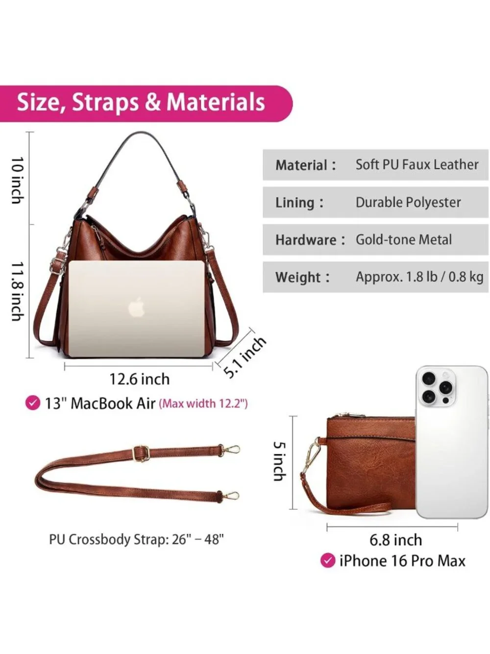 Trendy Large Hobo Tote Bag for Women | Soft Leather Crossbody Purse & Wallet Set